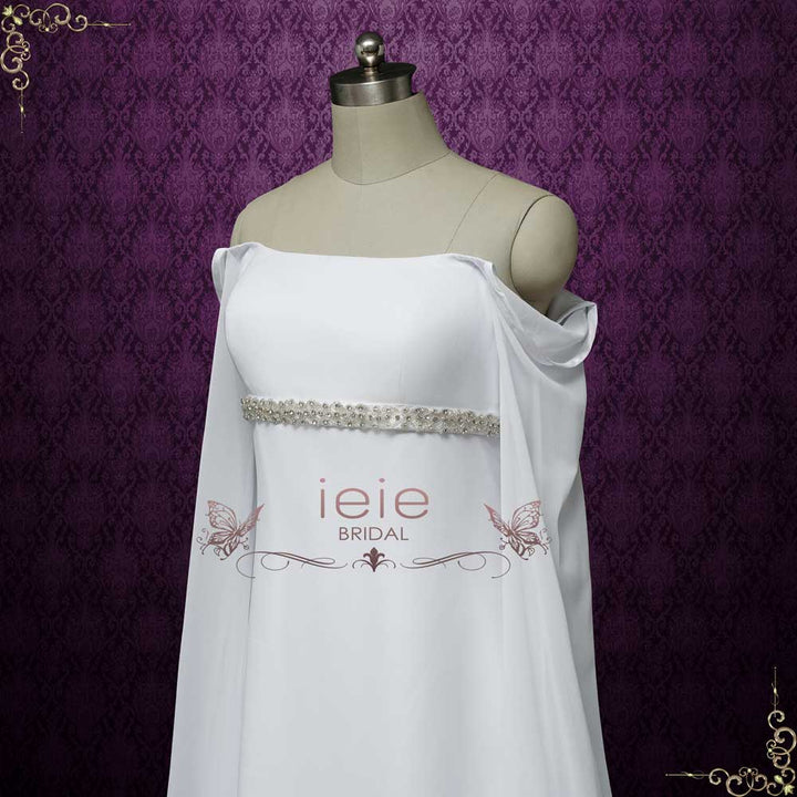 Celtic Medieval Inspired Chiffon Wedding Dress with Cape Sleeves | ADONIS