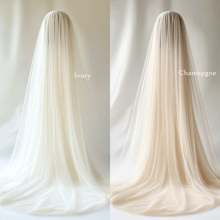 Champagne Long Chapel and Cathedral Tulle Veil With Raw Edge VG1030