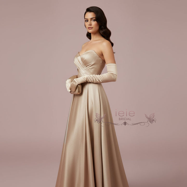 Champagne Long Satin Opera Gloves for Formal Events AC1011 ieie Champagne Long Satin Opera Gloves for Formal Events AC1011 ieie