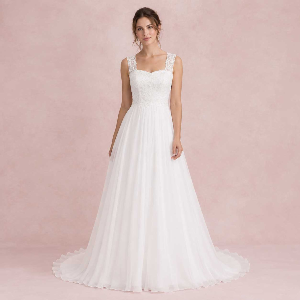 Grecian Lace Chiffon Wedding Dress with Keyhole Back – Evon | Beach & Destination Bridal