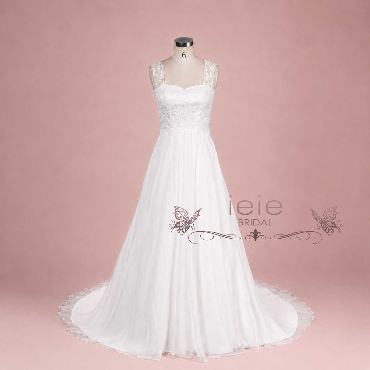 Grecian Lace Chiffon Wedding Dress with Keyhole Back – Evon | Beach & Destination Bridal