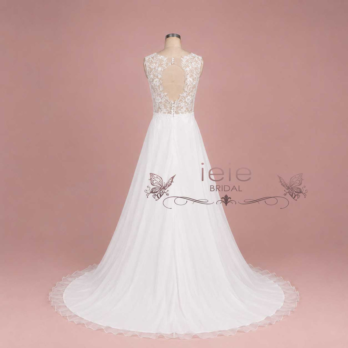 Grecian Lace Chiffon Wedding Dress with Keyhole Back – Evon | Beach & Destination Bridal