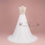 Grecian Lace Chiffon Wedding Dress with Keyhole Back – Evon | Beach & Destination Bridal
