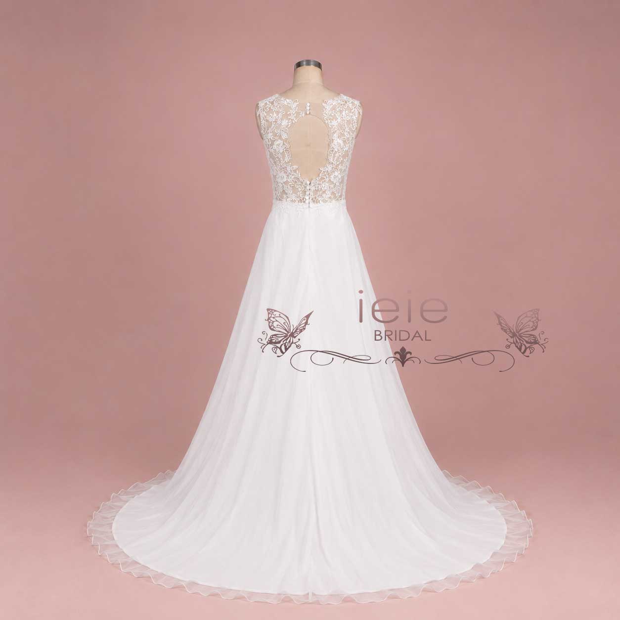 Grecian Lace Chiffon Wedding Dress with Keyhole Back – Evon | Beach & Destination Bridal