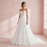 Strapless Boho Chiffon Wedding Dress with Lace Bodice | Alyssa