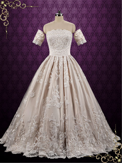 Classic Lace Ball Gown Wedding Dress with Detached Sleeves GAELLE