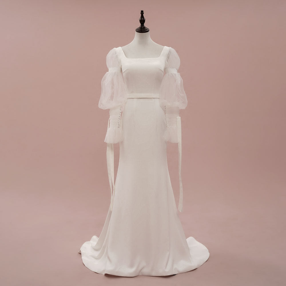 minimalist long sleeve wedding dress Clean Fitted with Sleeves Color:Cypress Tropicfield occasion:NYE Chic slit detail adds Adalita Patchwork Crochet Maxi
