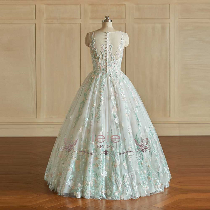 Pastel Color Floral Lace Ball Gown Wedding Dress | FLORENTIA