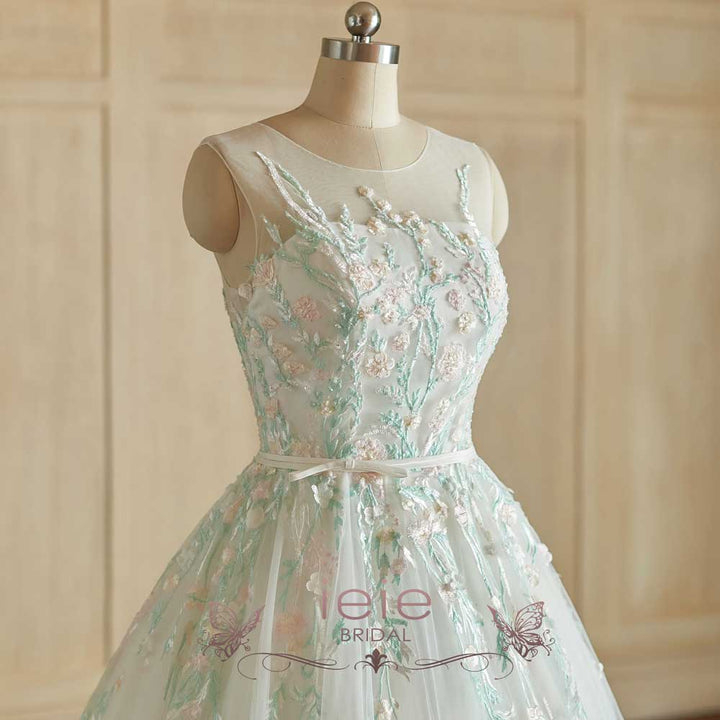 Pastel Color Floral Lace Ball Gown Wedding Dress | FLORENTIA