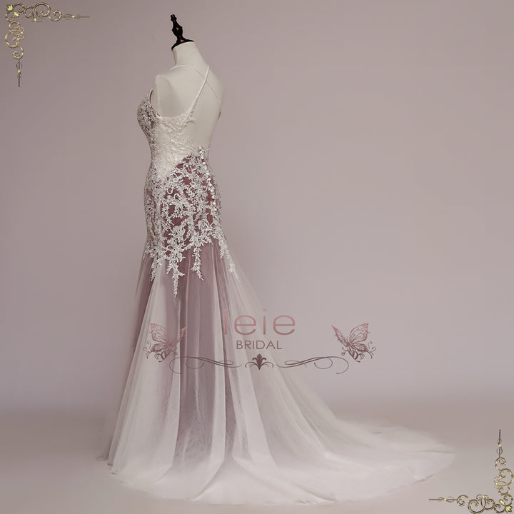 Dark Red Lace Wedding Dress with Open Back | PARKER Custom Size / Red Dark Red Lace Wedding Dress with Open Back | PARKER Custom Size / Red