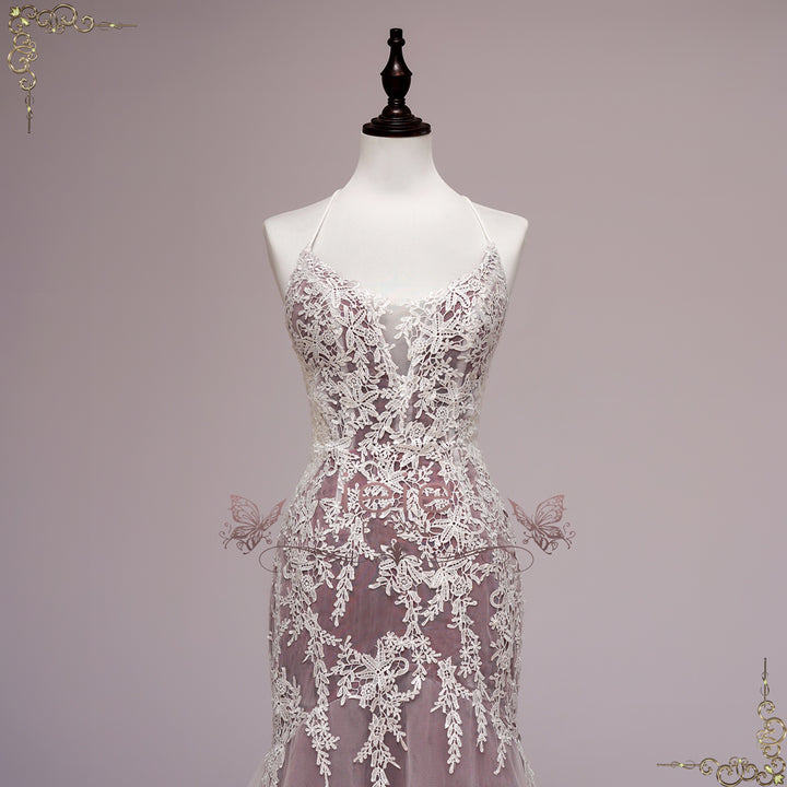 Dark Red Lace Wedding Dress with Open Back | PARKER Custom Size / Red Dark Red Lace Wedding Dress with Open Back | PARKER Custom Size / Red