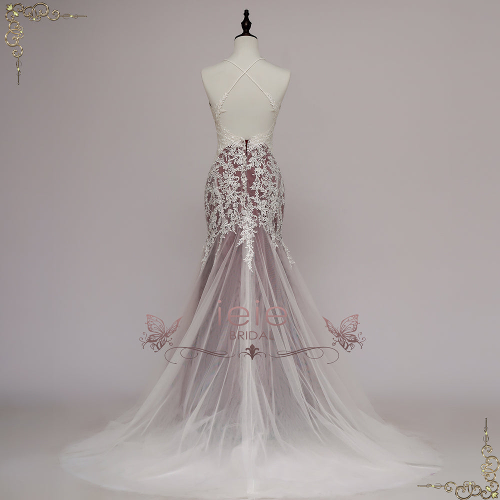 Dark Red Lace Wedding Dress with Open Back | PARKER