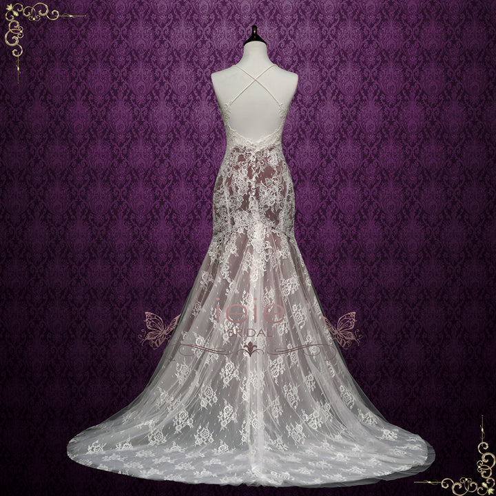 Mermaid Lace Wedding Dress with Burgundy Lining OAKWOOD Size 16 / Burgundy Mermaid Lace Wedding Dress with Burgundy Lining OAKWOOD Size 16 / Burgundy