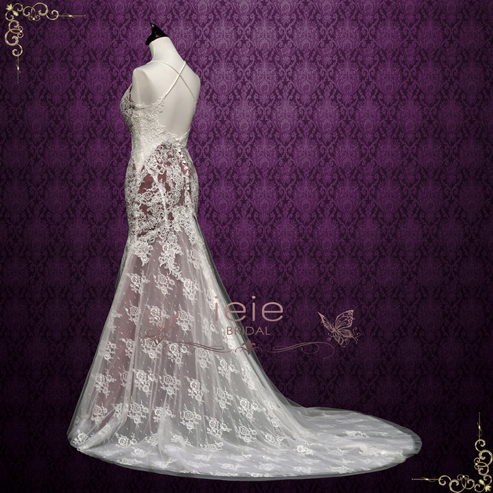 Mermaid Lace Wedding Dress with Burgundy Lining OAKWOOD
