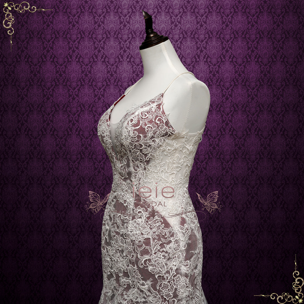 Mermaid Lace Wedding Dress with Burgundy Lining OAKWOOD