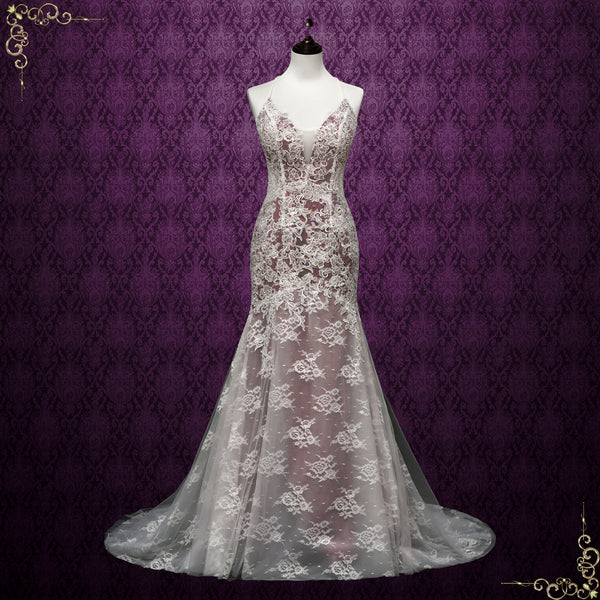 Mermaid Lace Wedding Dress with Burgundy Lining PARKERMermaid Lace Wedding Dress with Burgundy Lining OAKWOOD