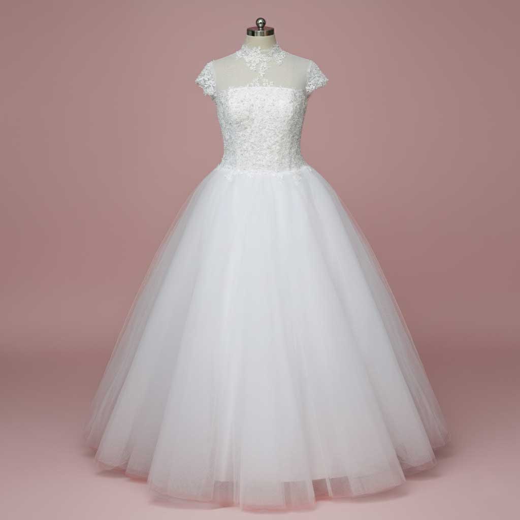 High Neck White Debutante Formal Dress | DIVI