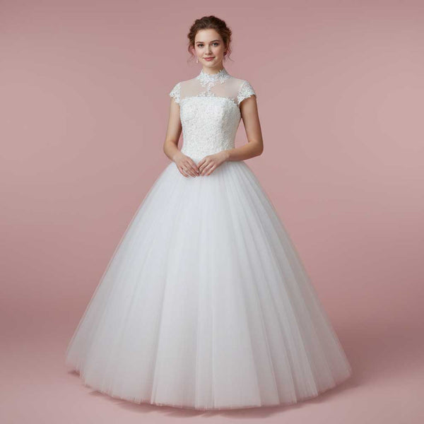 High Neck White Debutante Formal Dress | DIVI