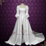 Convertible Satin A-line Wedding Dress with Slit | RAMONA