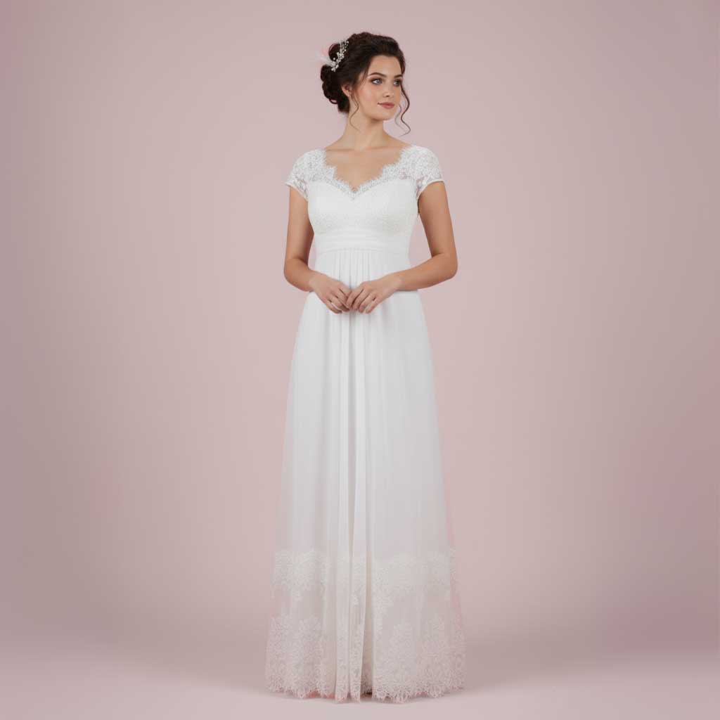 Vintage Empire Waist French Lace Tulle Wedding Dress COLETTE