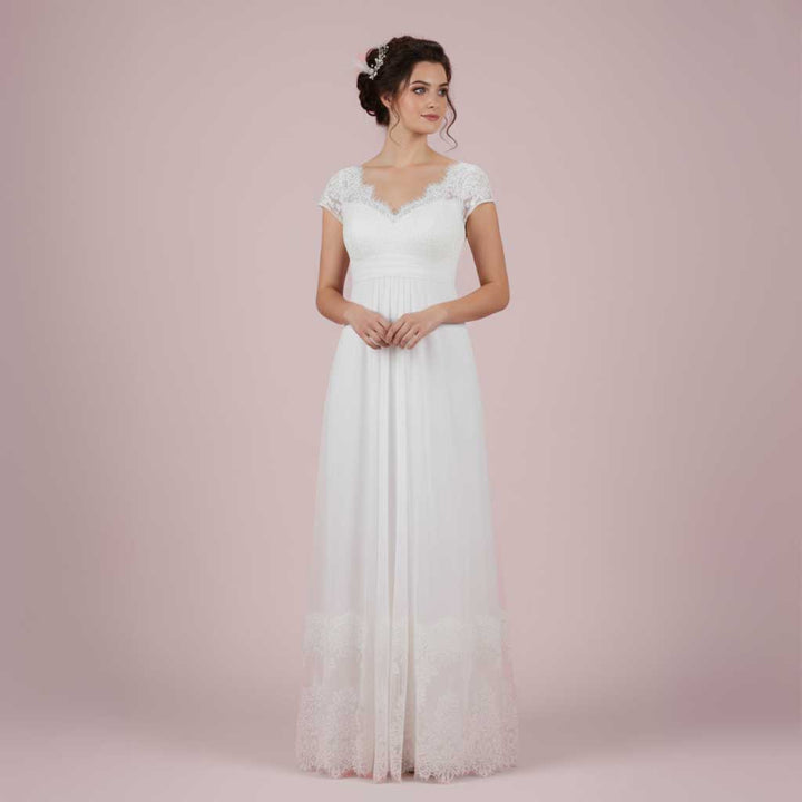 Vintage Empire Waist French Lace Tulle Wedding Dress COLETTE