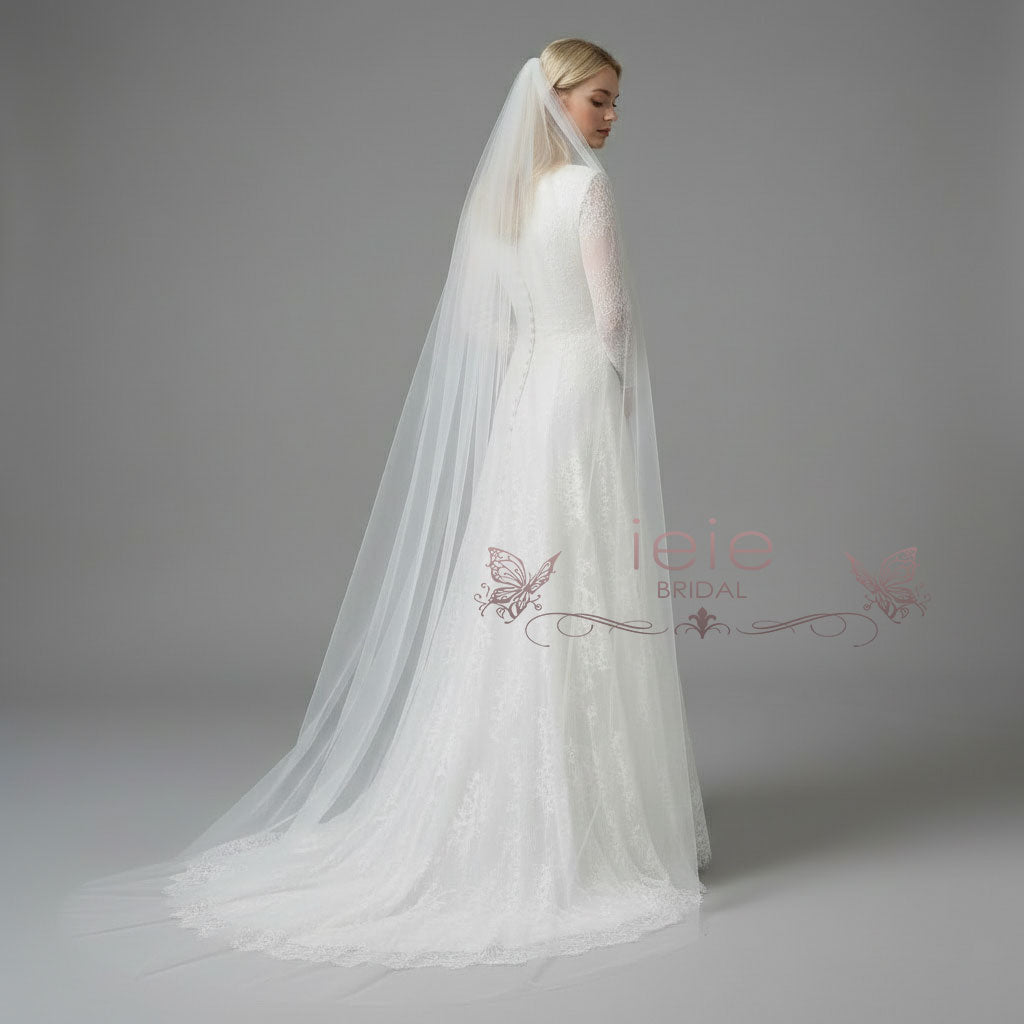 Extra Wide Chapel and Cathedral Tulle Veil With Raw Edge VG1030W