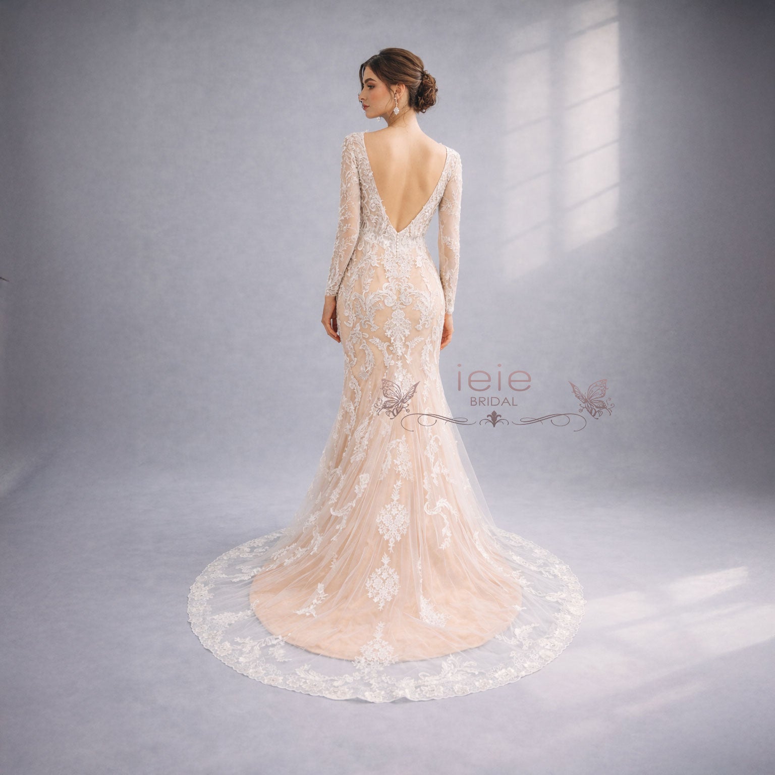 Lace Fitted Wedding Dress with Long Sleeves and Open Back | ALITA