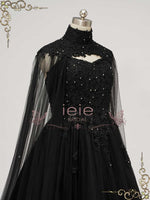 Black Lace Tulle Cape with High Neck