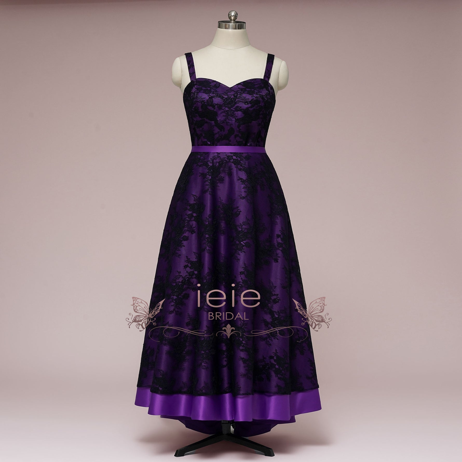 Purple Wedding Dress with Black Lace Overlay CLARMONT