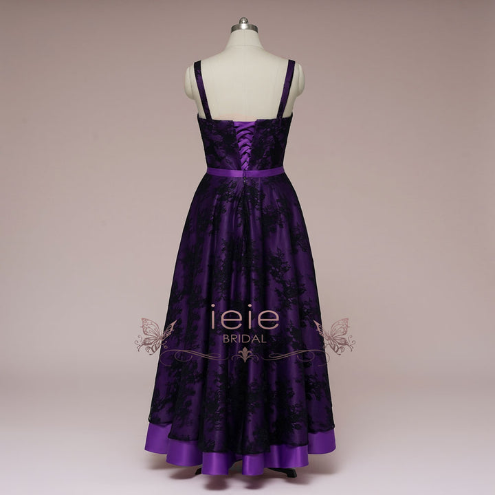 Purple Wedding Dress with Black Lace Overlay CLARMONT Size 28W Purple Wedding Dress with Black Lace Overlay CLARMONT Size 28W