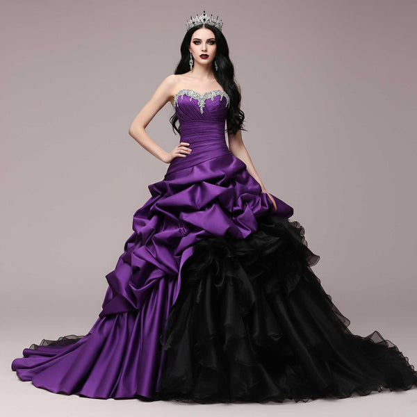 Gothic Purple and Black Strapless Wedding Dress CONSTANCE