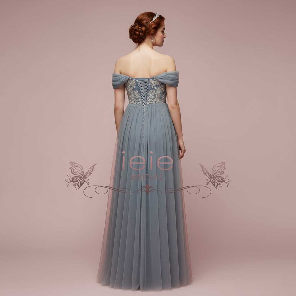 Gray Regency Empire Waist Lace Formal Dress | SALEM