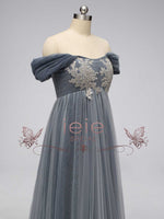 Gray Regency Bridgerton Empire Waist Lace Formal Dress | SALEM