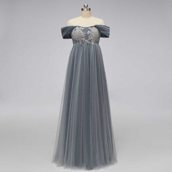 Gray Regency Bridgerton Empire Waist Lace Formal Dress | SALEM