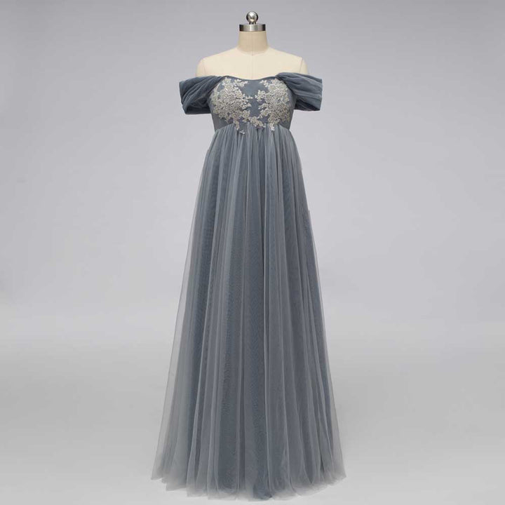 Gray Regency Bridgerton Empire Waist Lace Formal Dress | SALEM Size 10 / Custom Color Gray Regency Bridgerton Empire Waist Lace Formal Dress | SALEM Size 10 / Custom Color