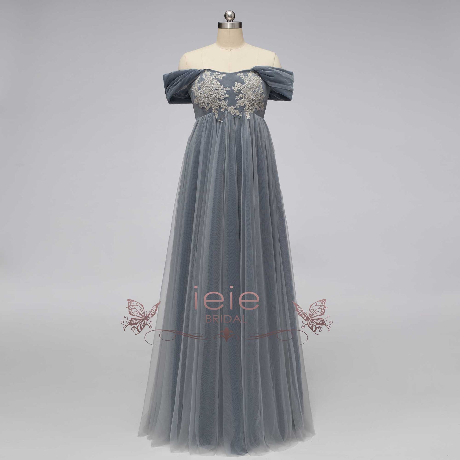 Gray Regency Bridgerton Empire Waist Lace Formal Dress | SALEM Size 10 / Custom Color Gray Regency Bridgerton Empire Waist Lace Formal Dress | SALEM Size 10 / Custom Color