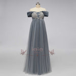 Gray Regency Bridgerton Empire Waist Lace Formal Dress | SALEM