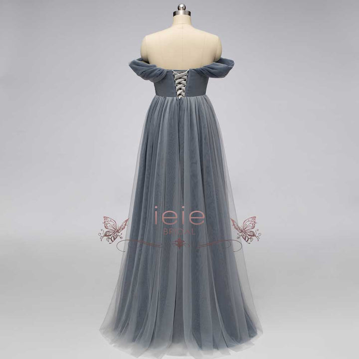 Gray Regency Bridgerton Empire Waist Lace Formal Dress | SALEM