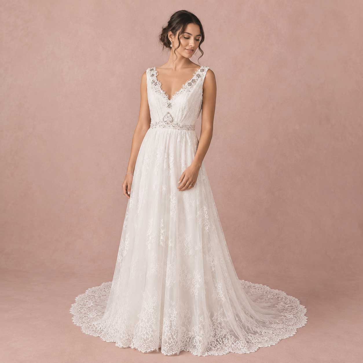 Vintage Style Lace Wedding Dress with V Neckline | AMICE