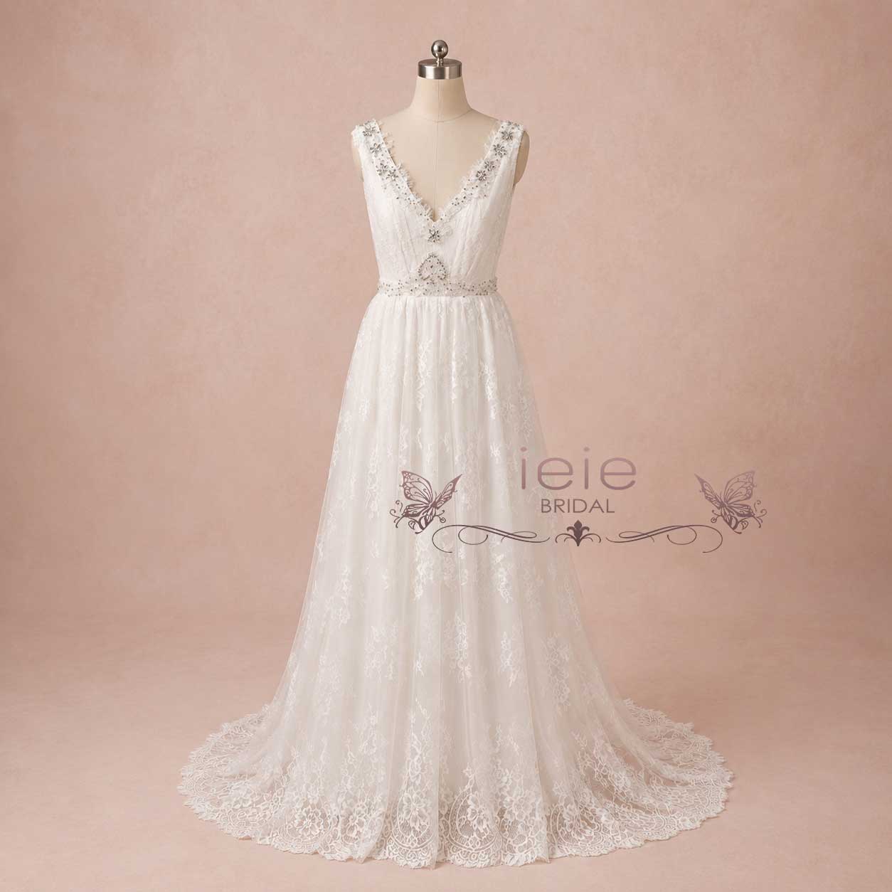 Vintage Style Lace Wedding Dress with V Neckline | AMICE