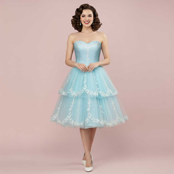 Retro 1950s Style Vintage Ice Blue Formal Evening Dress | NANCIE