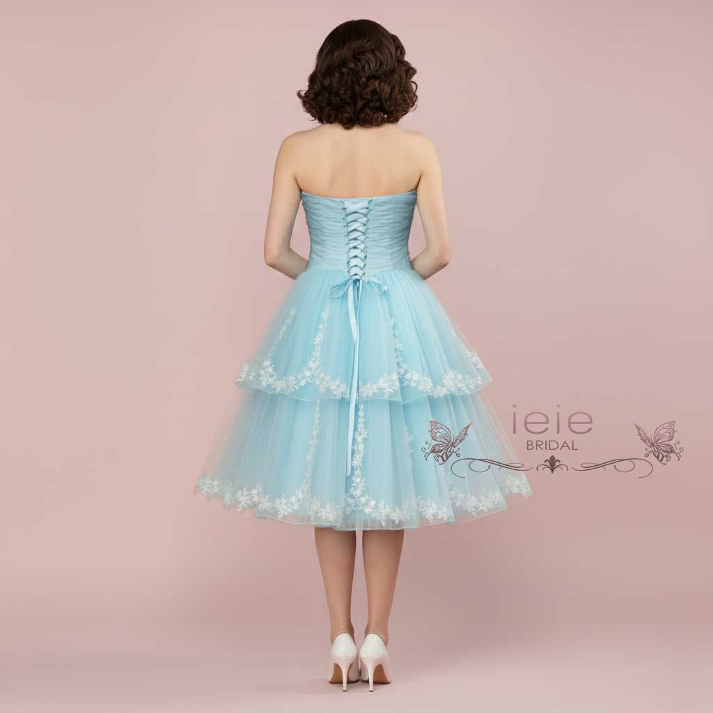 Retro 1950s Style Vintage Ice Blue Formal Evening Dress