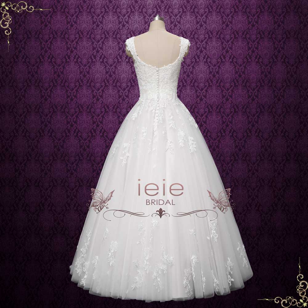 Chic Ball Gown Square Neckline Floral Ivory Lace Party Dresses Birthday Outfits With Black Bowknots main image 1