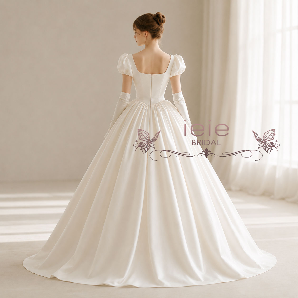 Ivory and White Puff Sleeves Princess Ball Gown  | SARINA