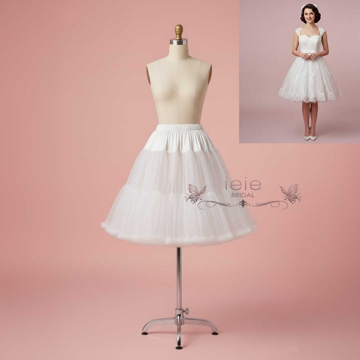 Knee Length Retro 1950s Ivory and White Short Tulle Petticoat PT1007