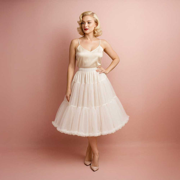 Midi Tea Length Retro 1950s Ivory and White Short Tulle Petticoat PT1007