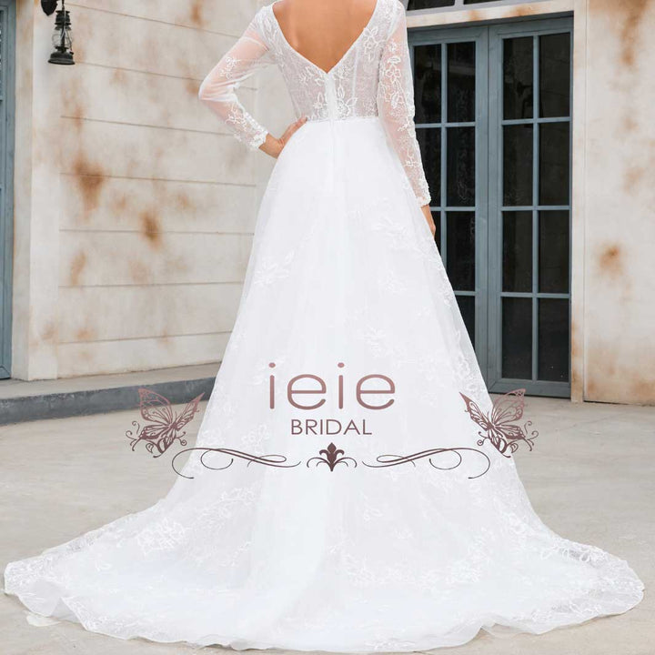 Lace A-line Wedding Dress with Long Sleeves X1004