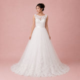 Lace Ball Gown Wedding Dress with Illusion Boat Neckline | VANA