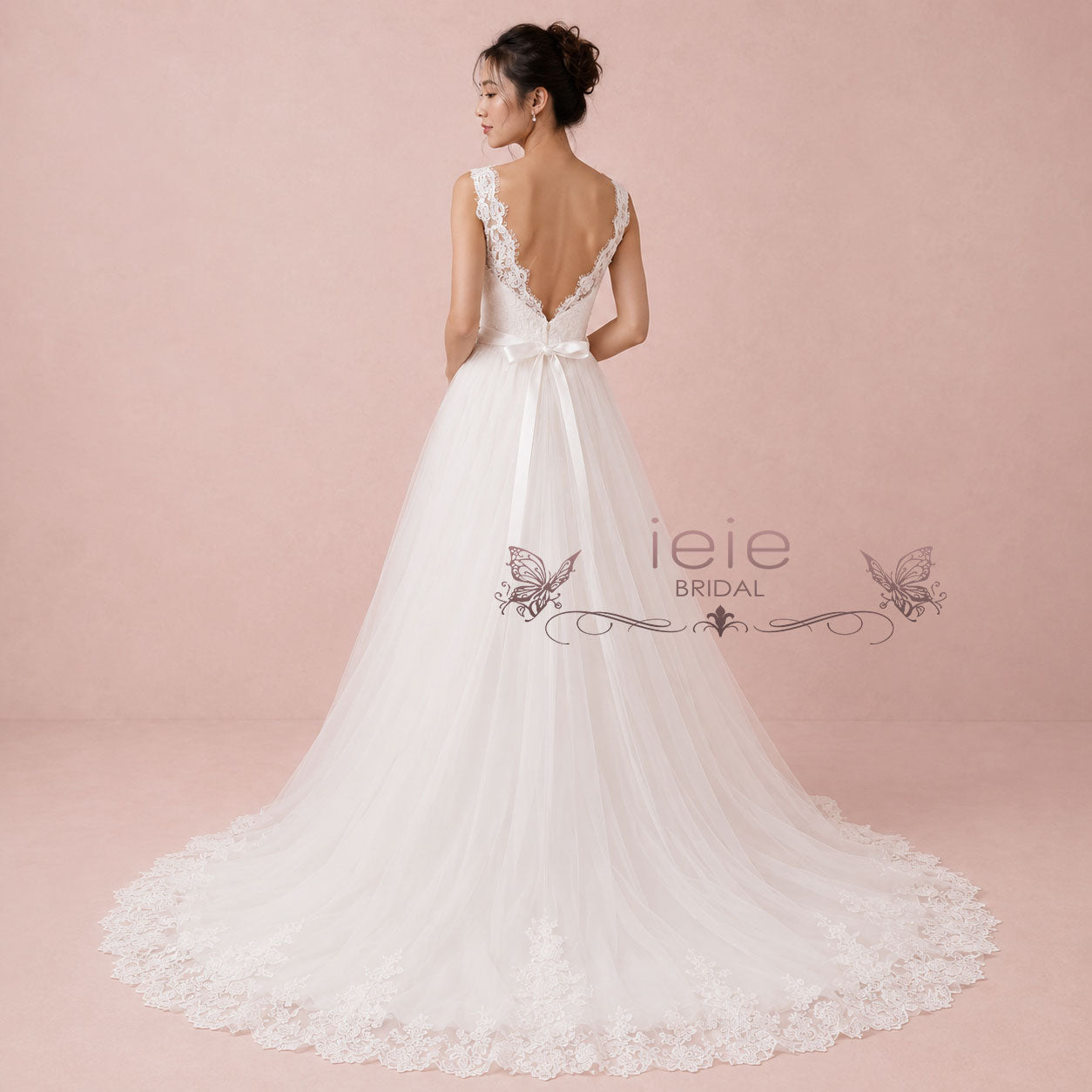 Lace Ball Gown Wedding Dress with Illusion Boat Neckline | VANA
