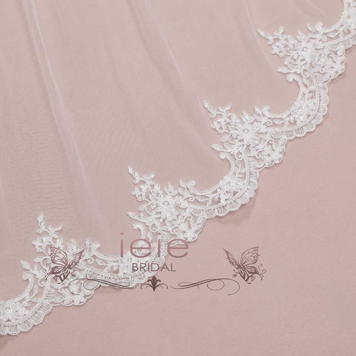 Extra Wide Cathedral Length Wedding Veil with Lace at the Hem VG2006W